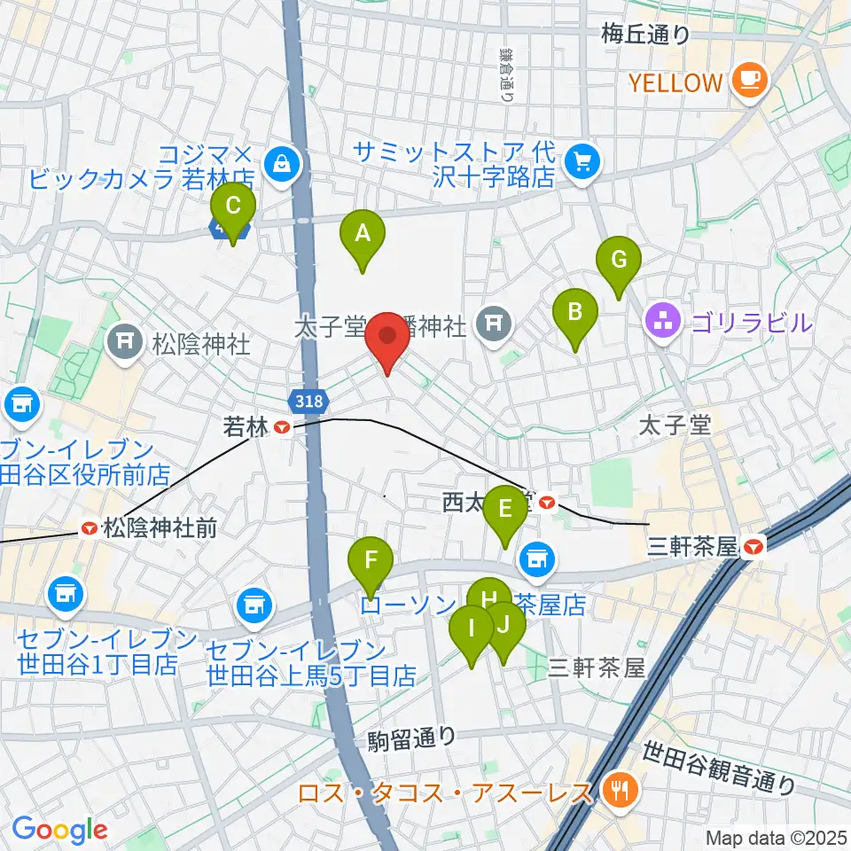 世田谷スタジオ周辺のホテル一覧地図