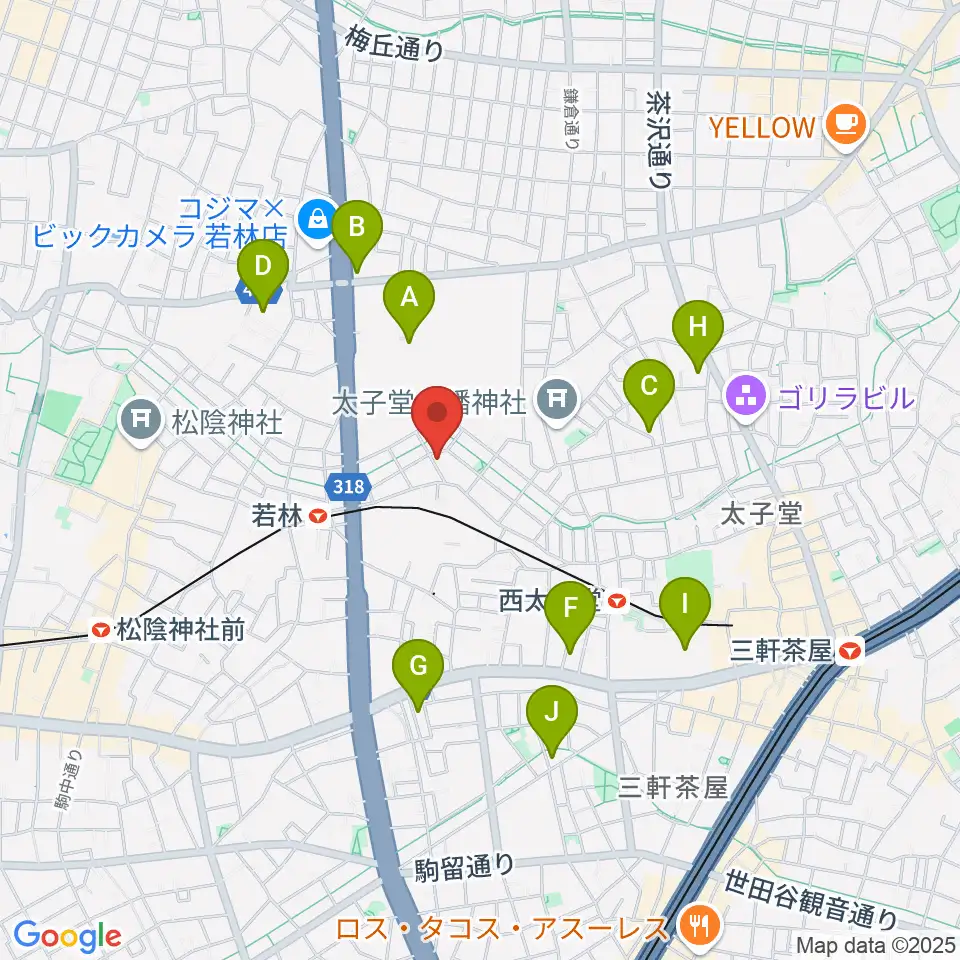 世田谷スタジオ周辺のホテル一覧地図