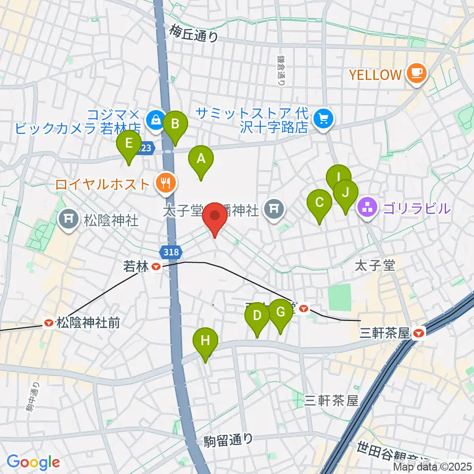 世田谷スタジオ周辺のホテル一覧地図