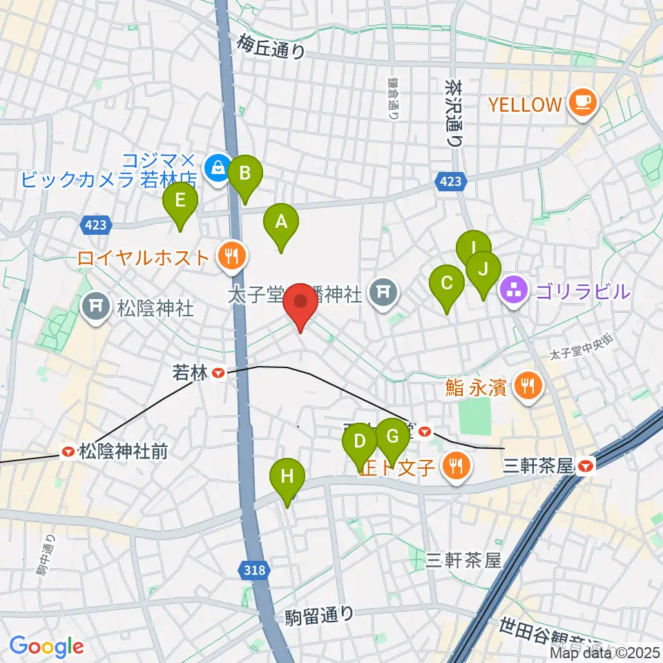 世田谷スタジオ周辺のホテル一覧地図