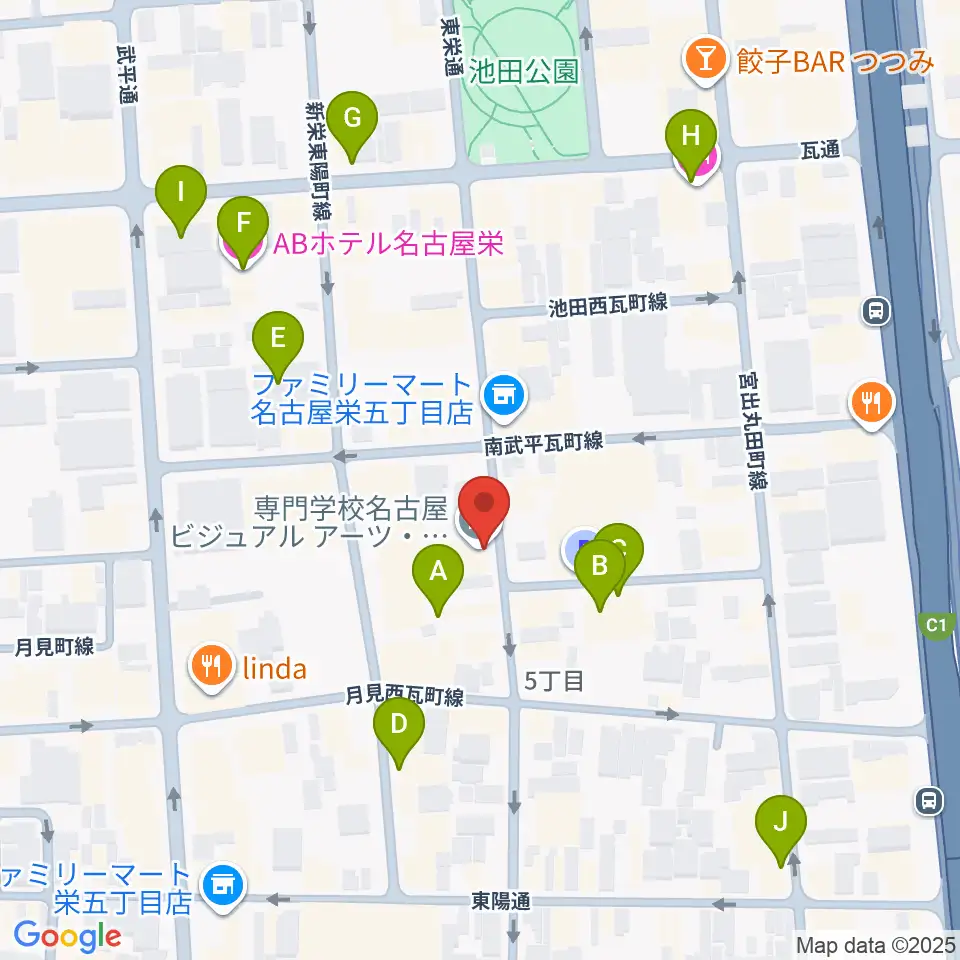 名古屋ビジュアルアーツ・アカデミー周辺のホテル一覧地図