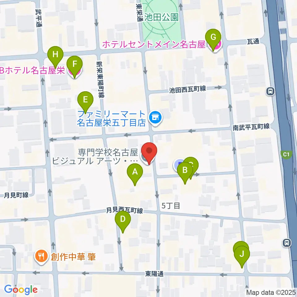 名古屋ビジュアルアーツ・アカデミー周辺のホテル一覧地図