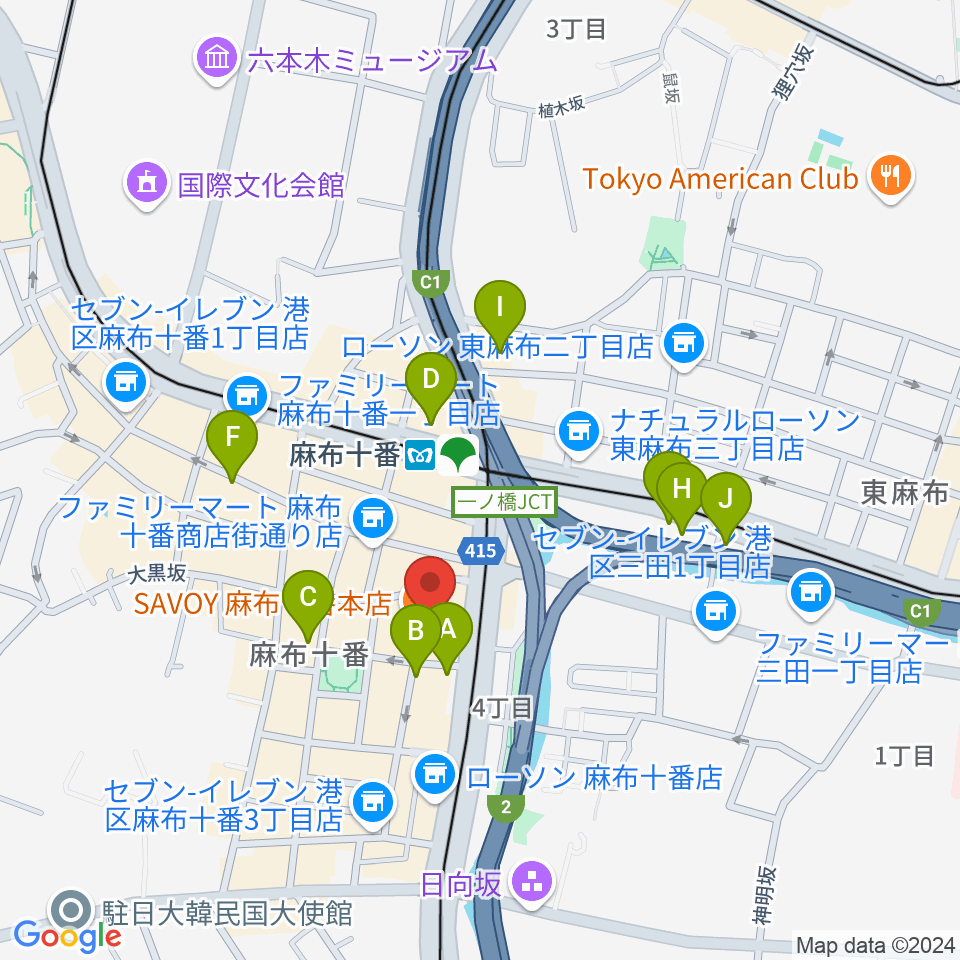 ローズマリーミュージックスクール麻布教室周辺のホテル一覧地図