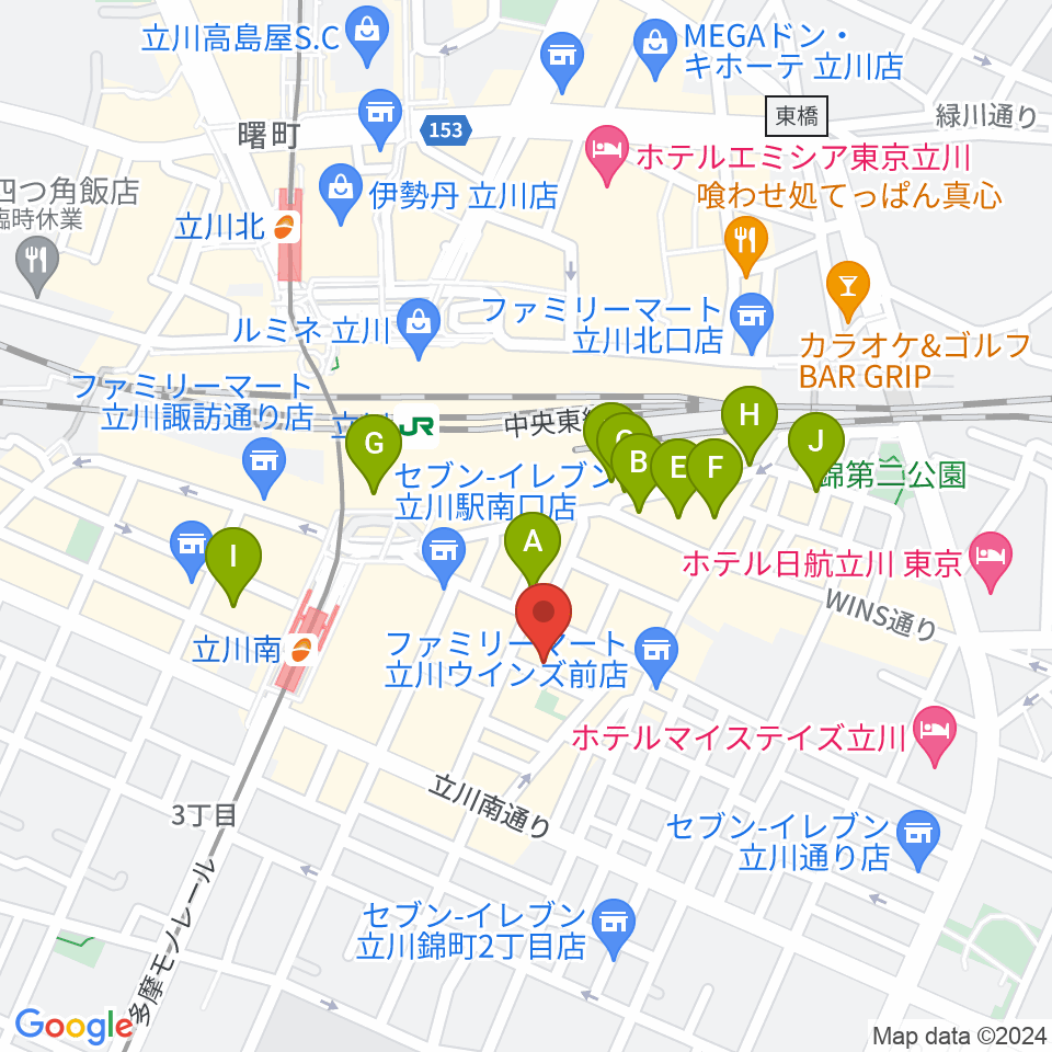 サウンドスタジオブルームーン立川店周辺のホテル一覧地図