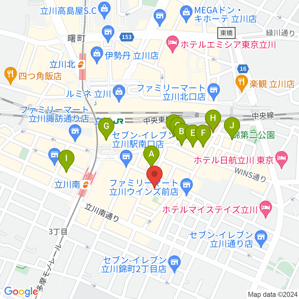 サウンドスタジオブルームーン立川店周辺のホテル一覧地図