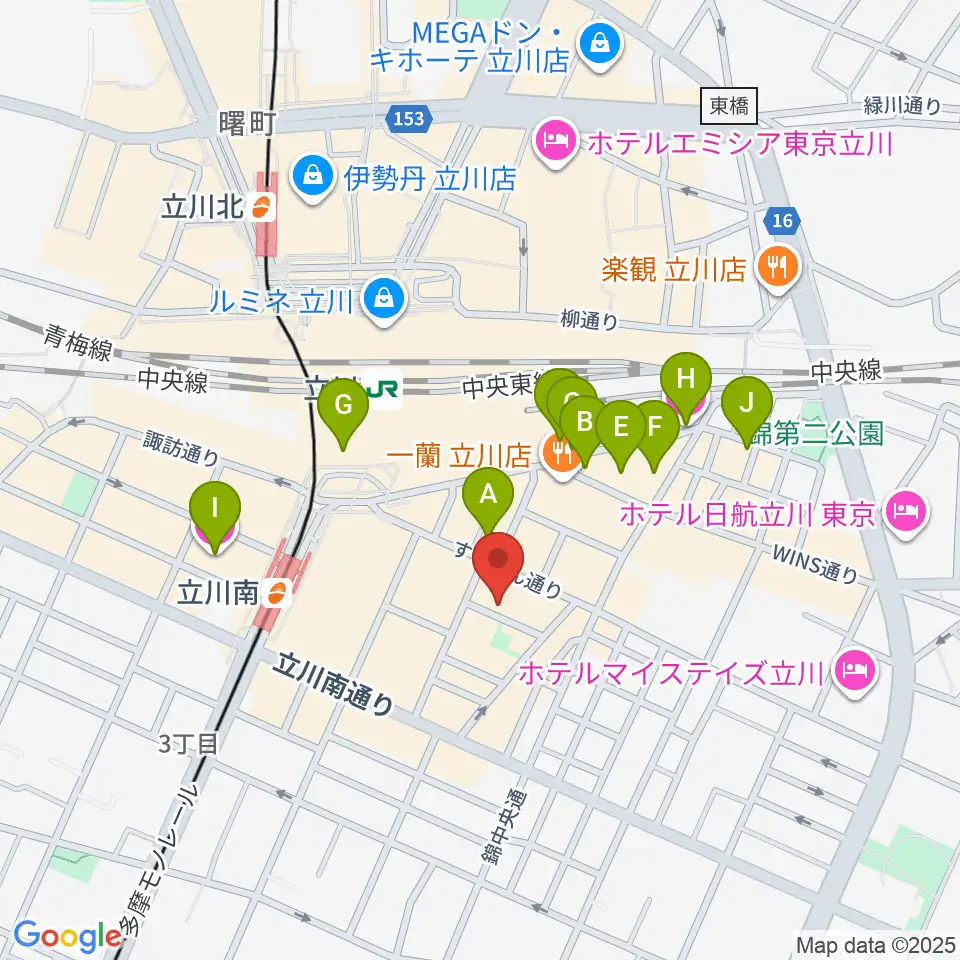 サウンドスタジオブルームーン立川店周辺のホテル一覧地図
