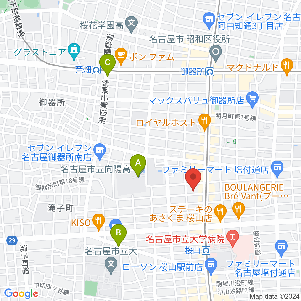 愛曲楽器 桜山本店周辺のホテル一覧地図