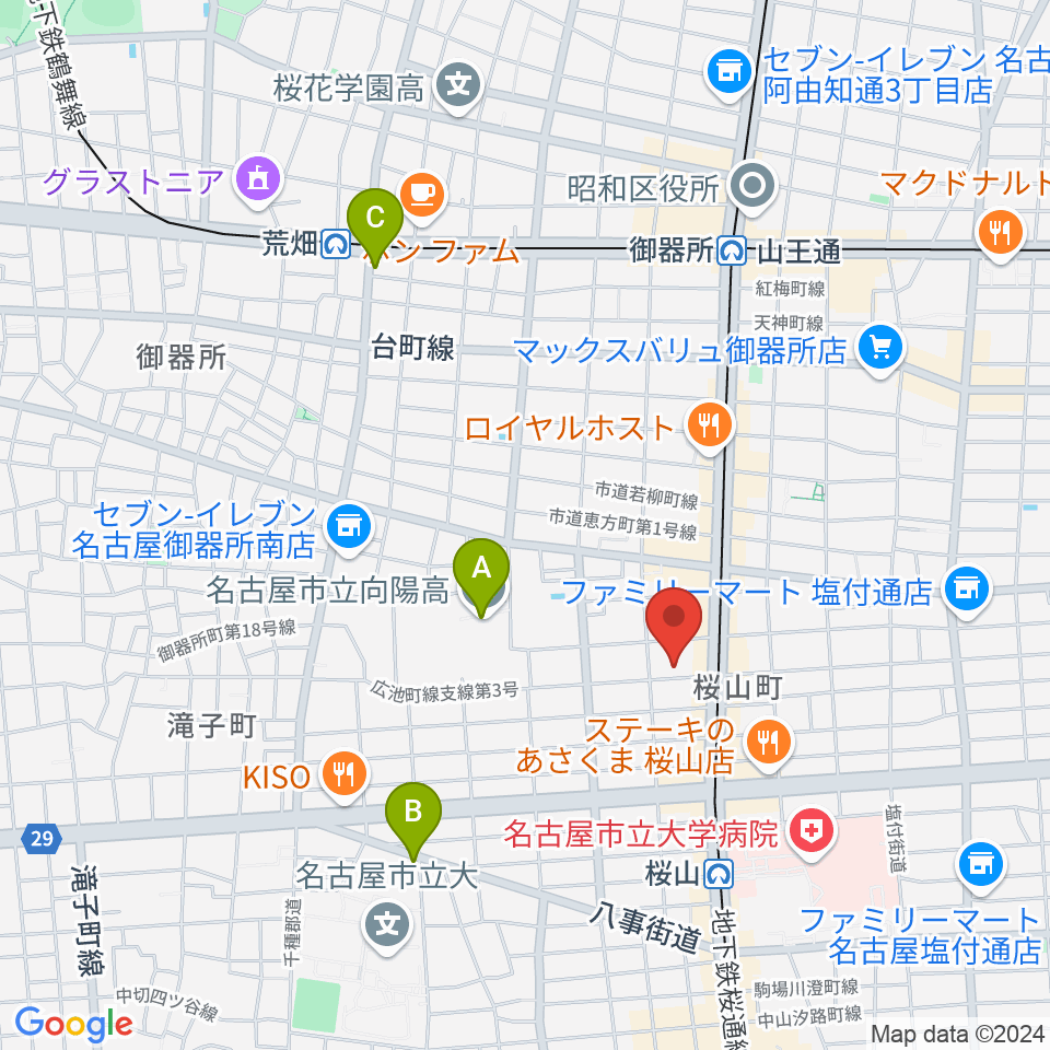 愛曲楽器 桜山本店周辺のホテル一覧地図