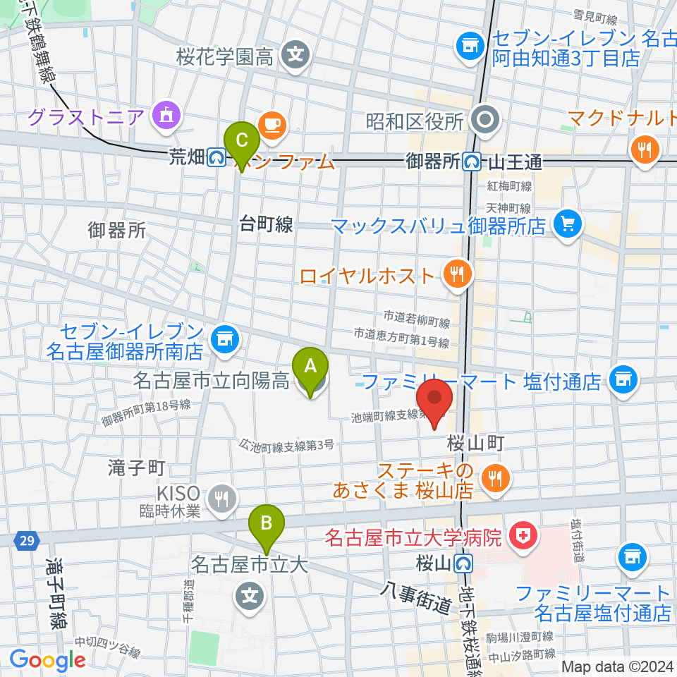 愛曲楽器 桜山本店周辺のホテル一覧地図