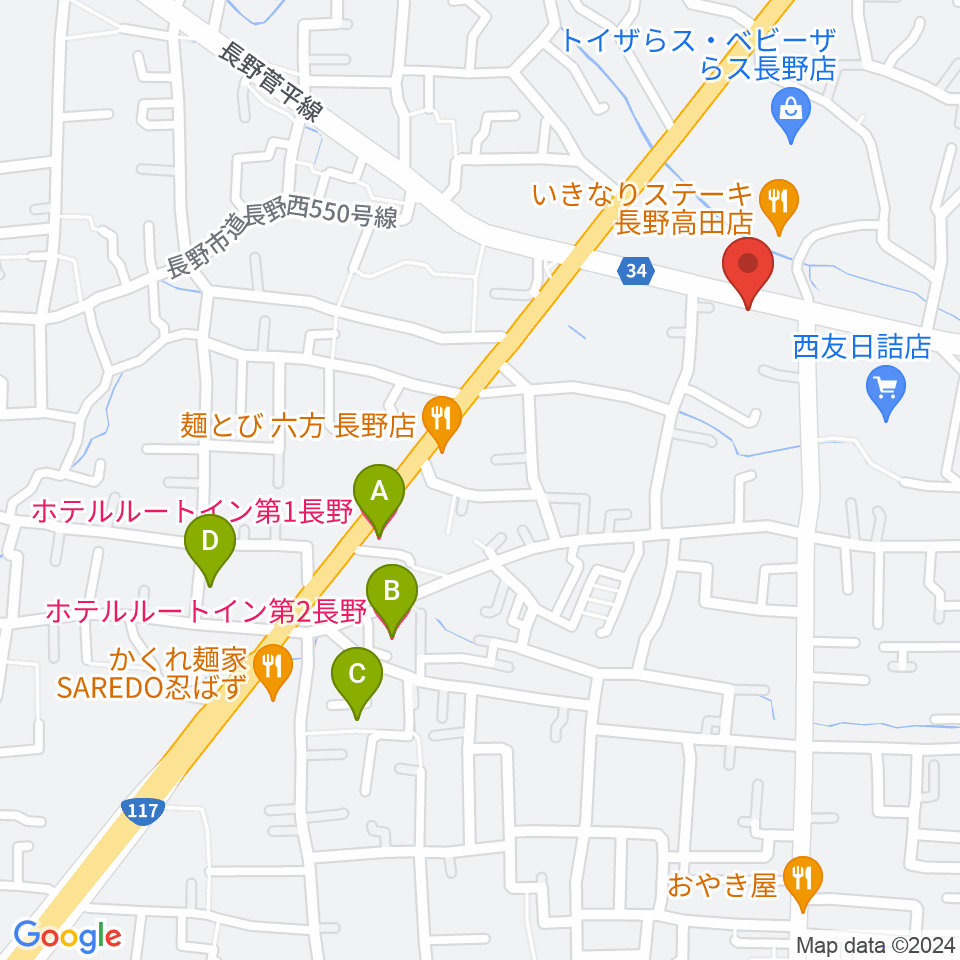 サンピアン長野店周辺のホテル一覧地図