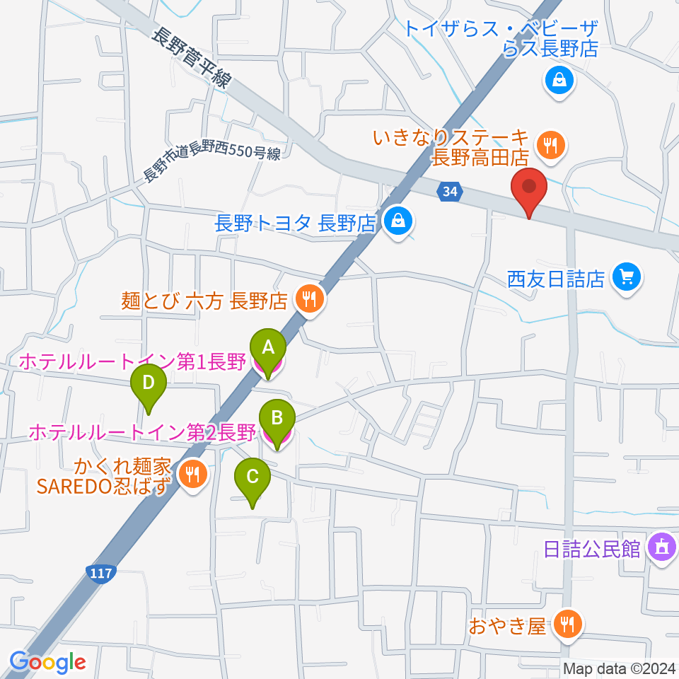 サンピアン長野店周辺のホテル一覧地図