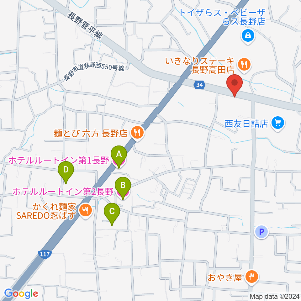 サンピアン長野店周辺のホテル一覧地図