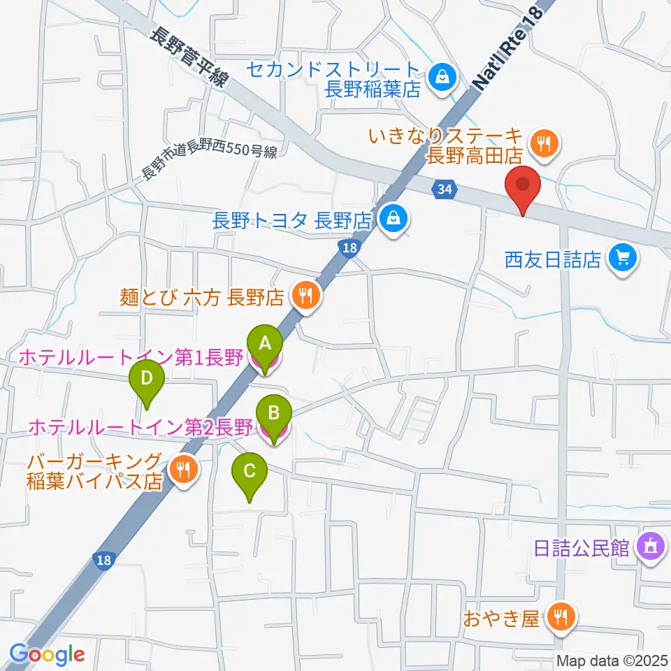 サンピアン長野店周辺のホテル一覧地図