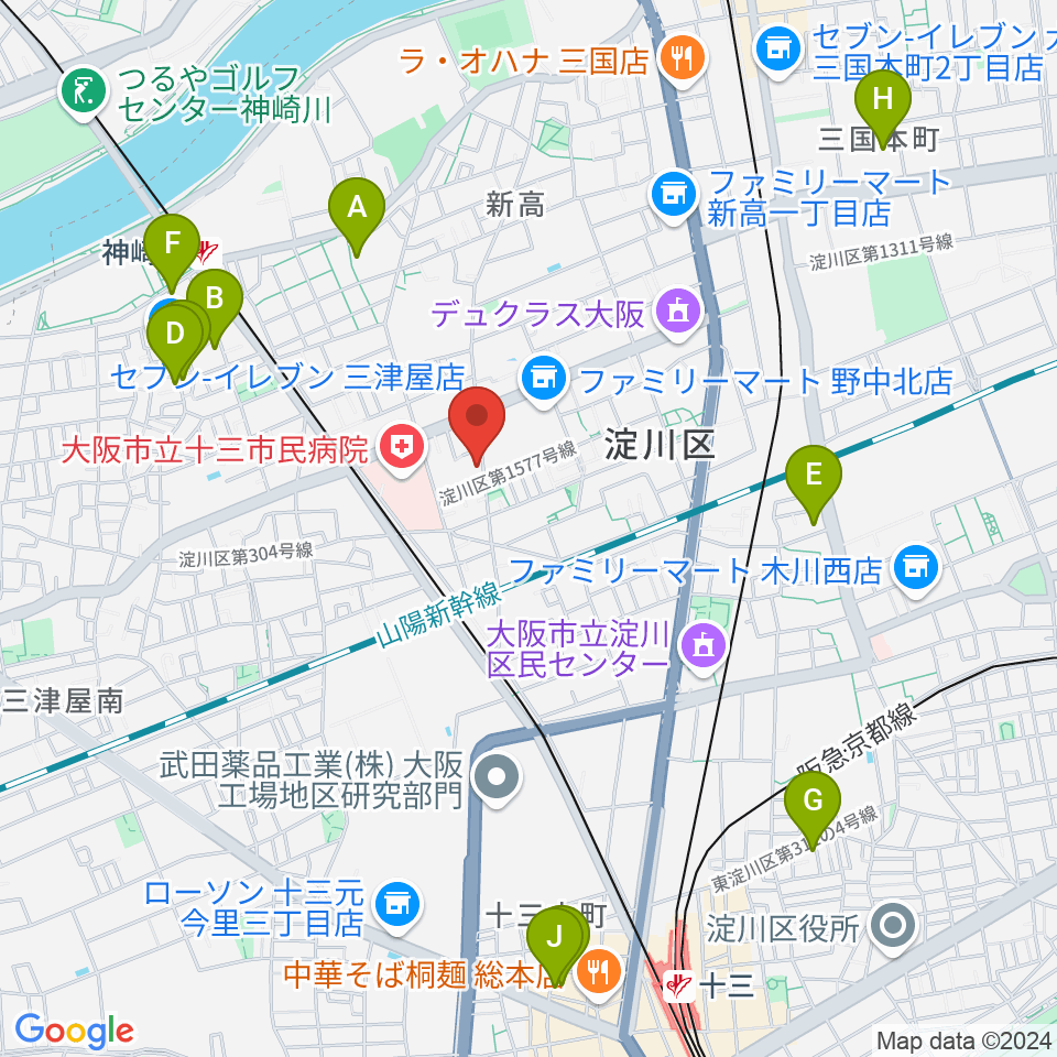 玉田ピアノ本店ショールーム周辺のホテル一覧地図