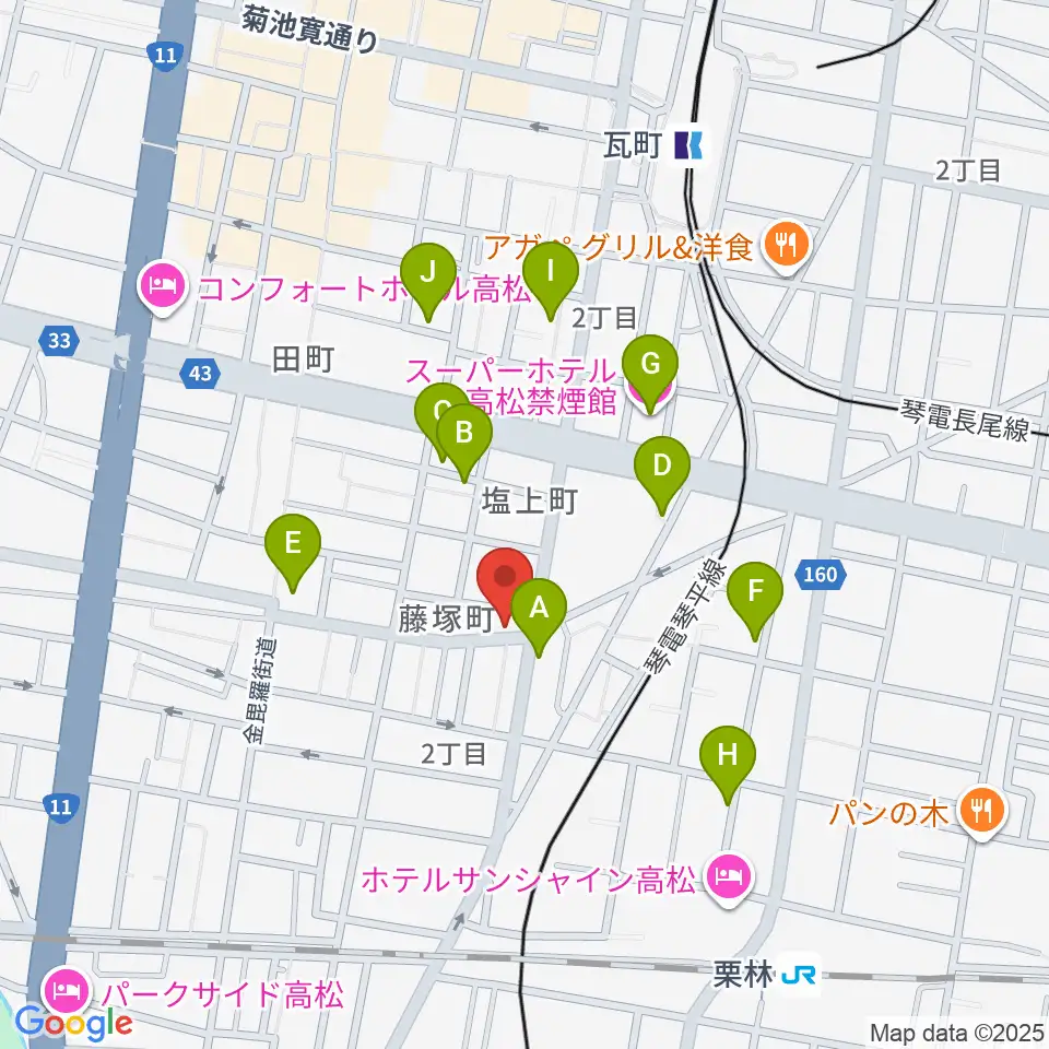 管楽器専門店ミュージカルヒロ周辺のホテル一覧地図
