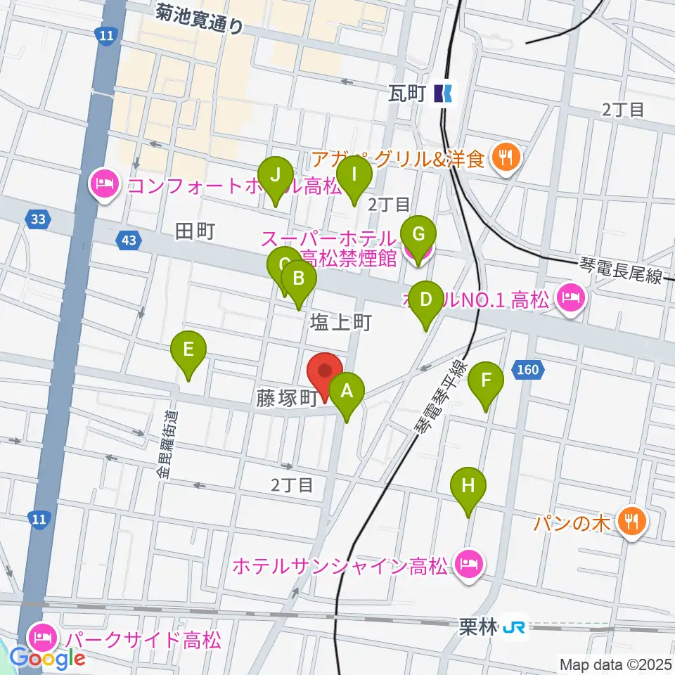 管楽器専門店ミュージカルヒロ周辺のホテル一覧地図