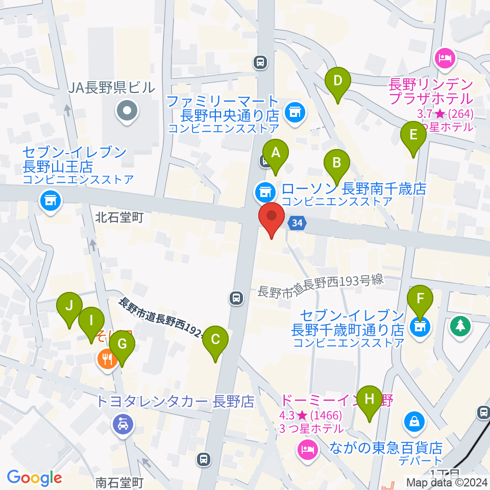 美鈴楽器本店周辺のホテル一覧地図