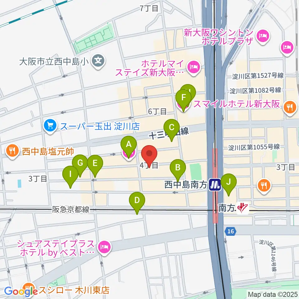 十三堂楽器周辺のホテル一覧地図
