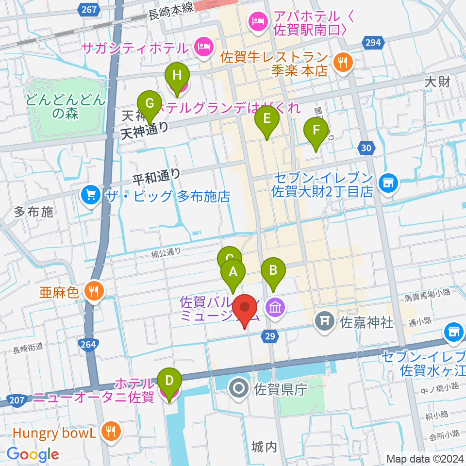 中央楽器 佐賀本店周辺のホテル一覧地図