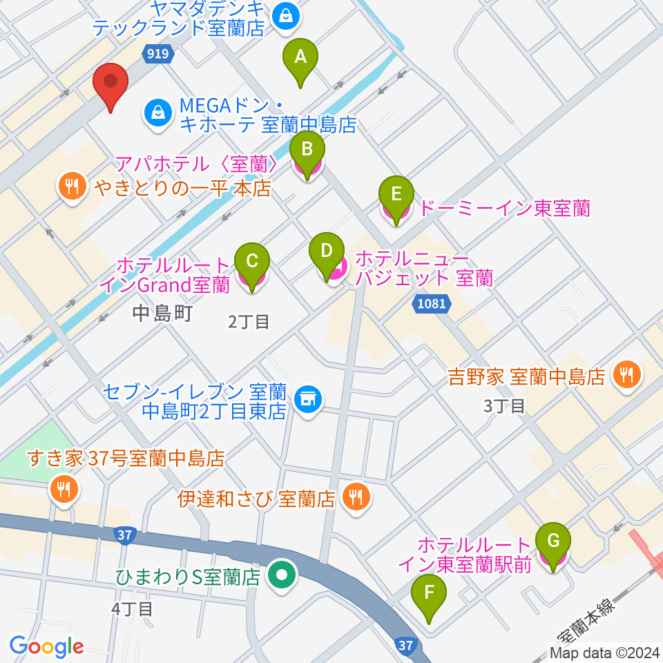 エルム楽器 室蘭支店周辺のホテル一覧地図