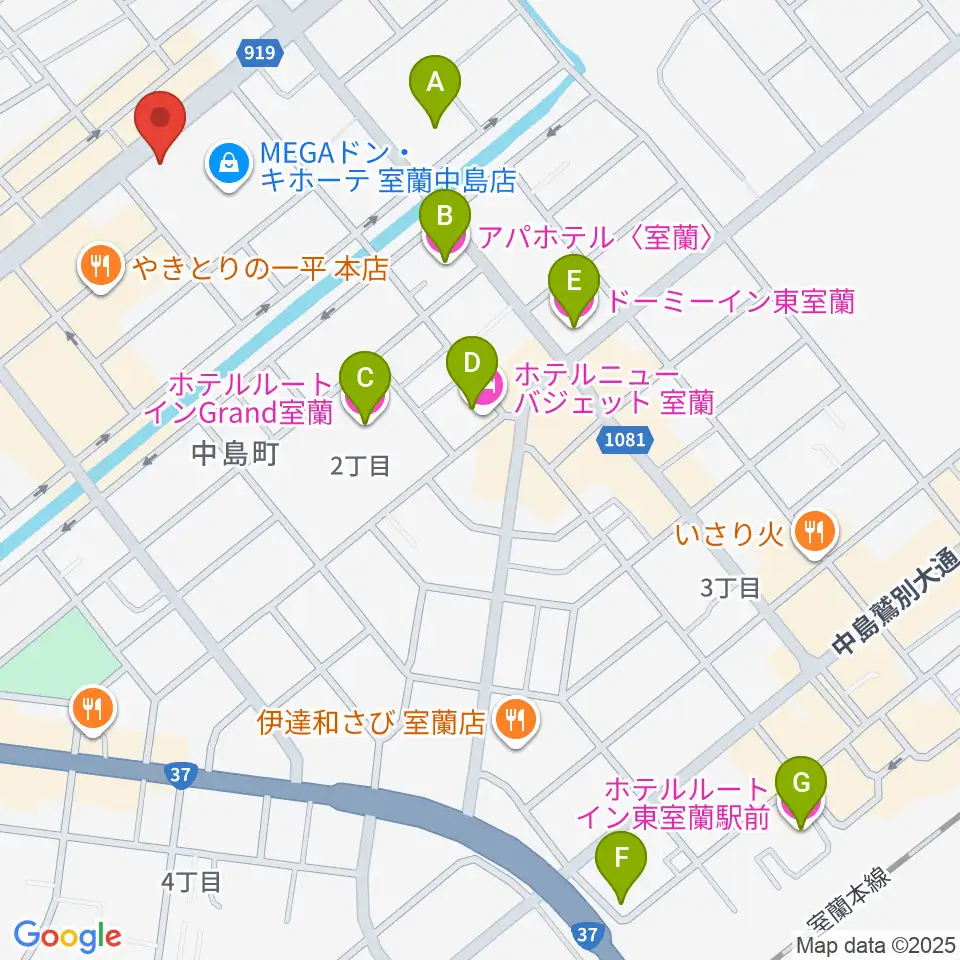 エルム楽器 室蘭支店周辺のホテル一覧地図