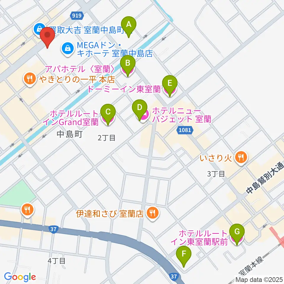 エルム楽器 室蘭支店周辺のホテル一覧地図