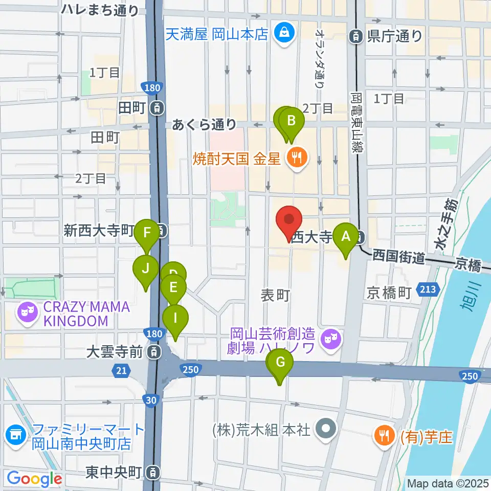 服部管楽器 岡山本店周辺のホテル一覧地図