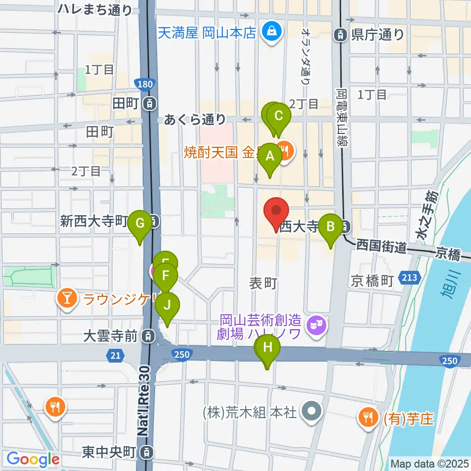 服部管楽器 岡山本店周辺のホテル一覧地図