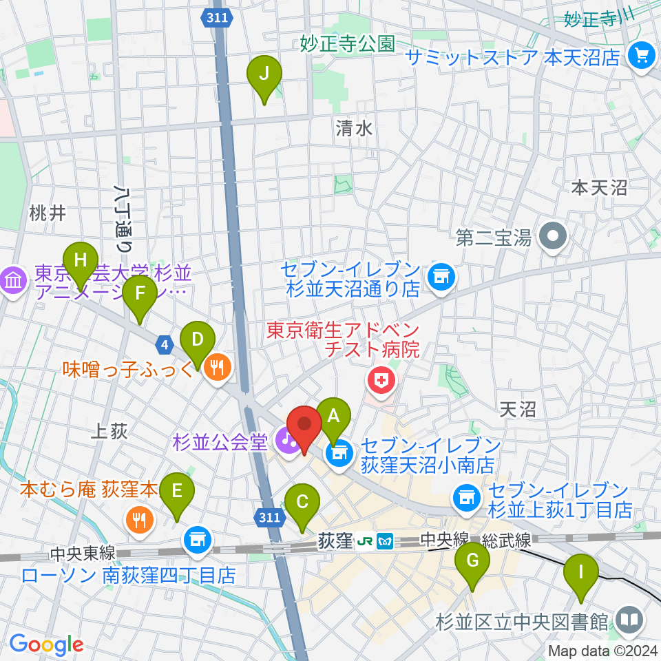 八重洲ピアノ社 荻窪本店第二センター周辺のホテル一覧地図