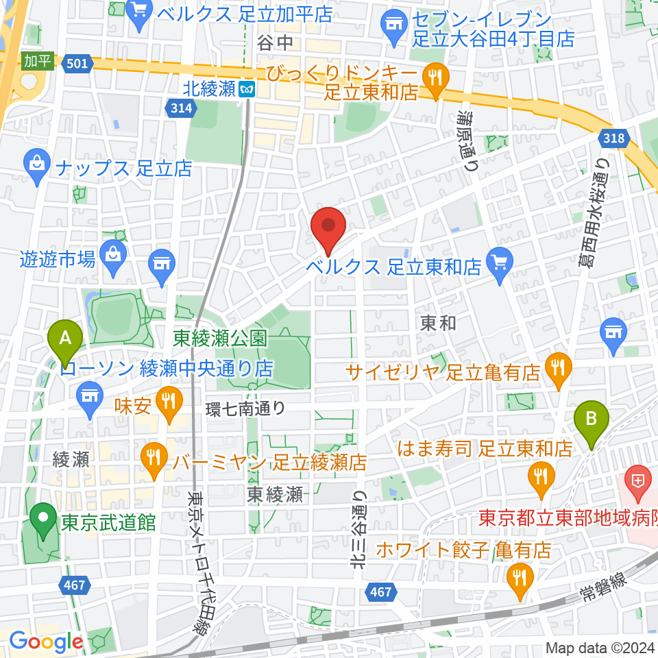 皆川ギター工房周辺のホテル一覧地図