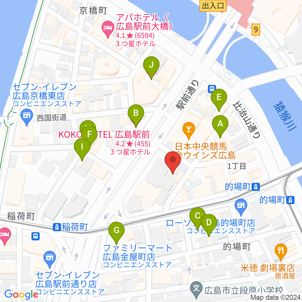 ミュージックライフTAO広島店周辺のホテル一覧地図