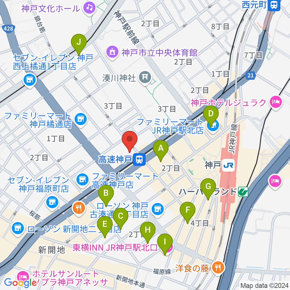 まる福楽器店周辺のホテル一覧地図