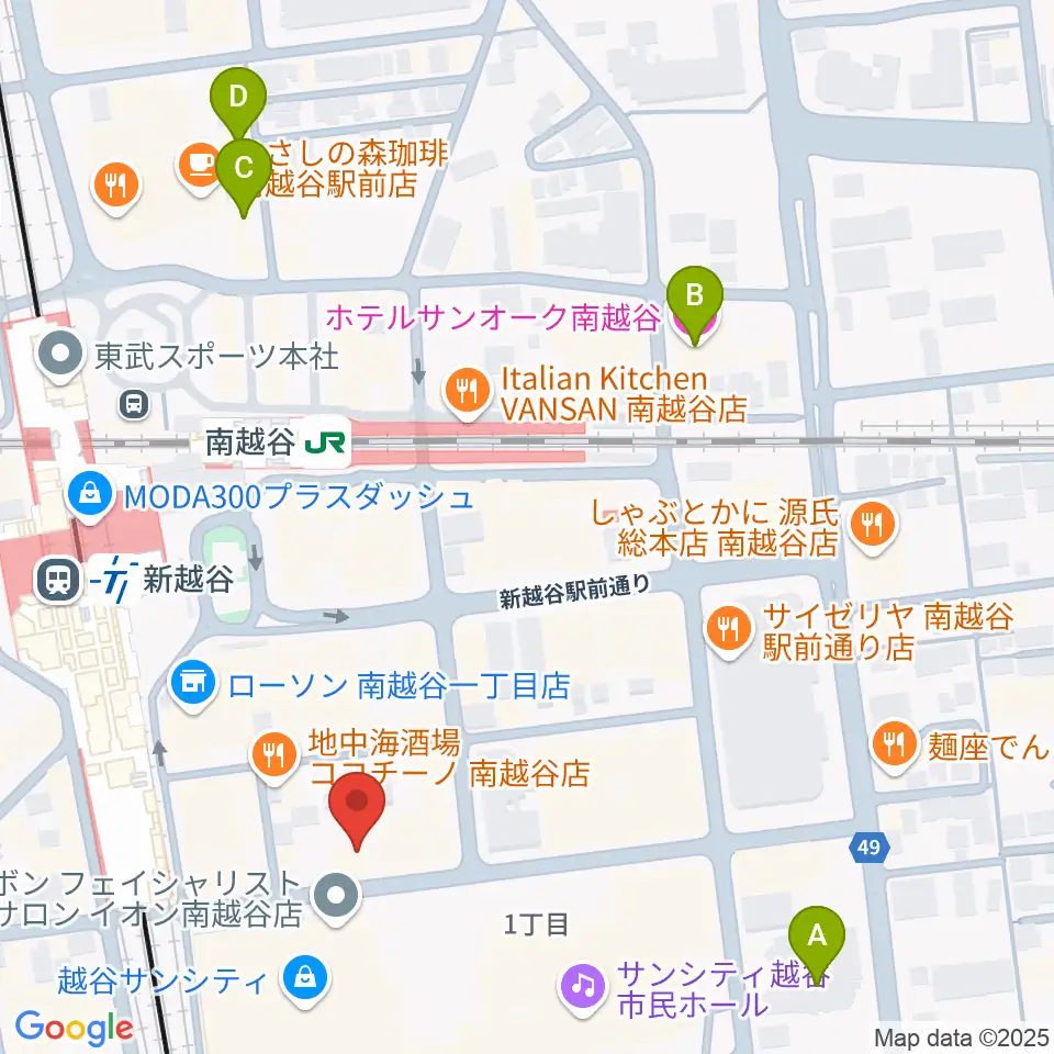 ミリオン楽器 南越谷店周辺のホテル一覧地図