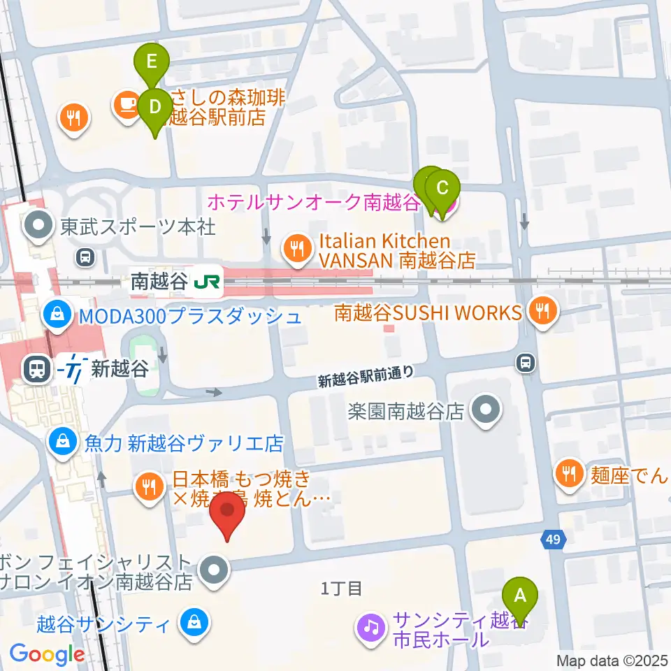 ミリオン楽器 南越谷店周辺のホテル一覧地図