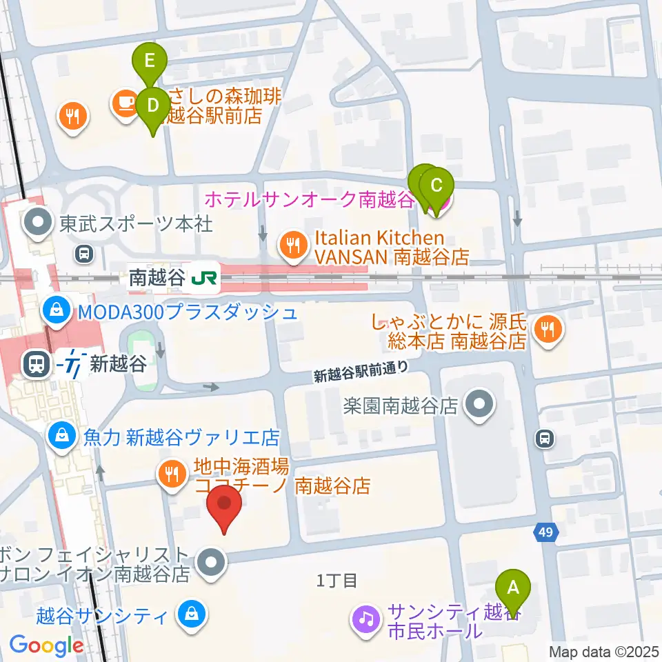 ミリオン楽器 南越谷店周辺のホテル一覧地図