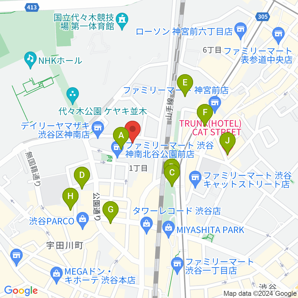 ロックオンカンパニー渋谷店周辺のホテル一覧地図