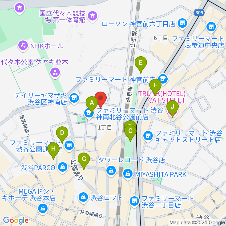 ロックオンカンパニー渋谷店周辺のホテル一覧地図