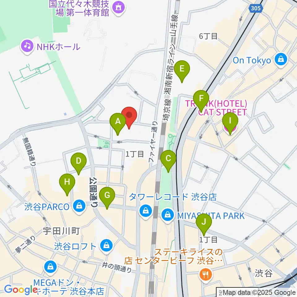 ロックオンカンパニー渋谷店周辺のホテル一覧地図