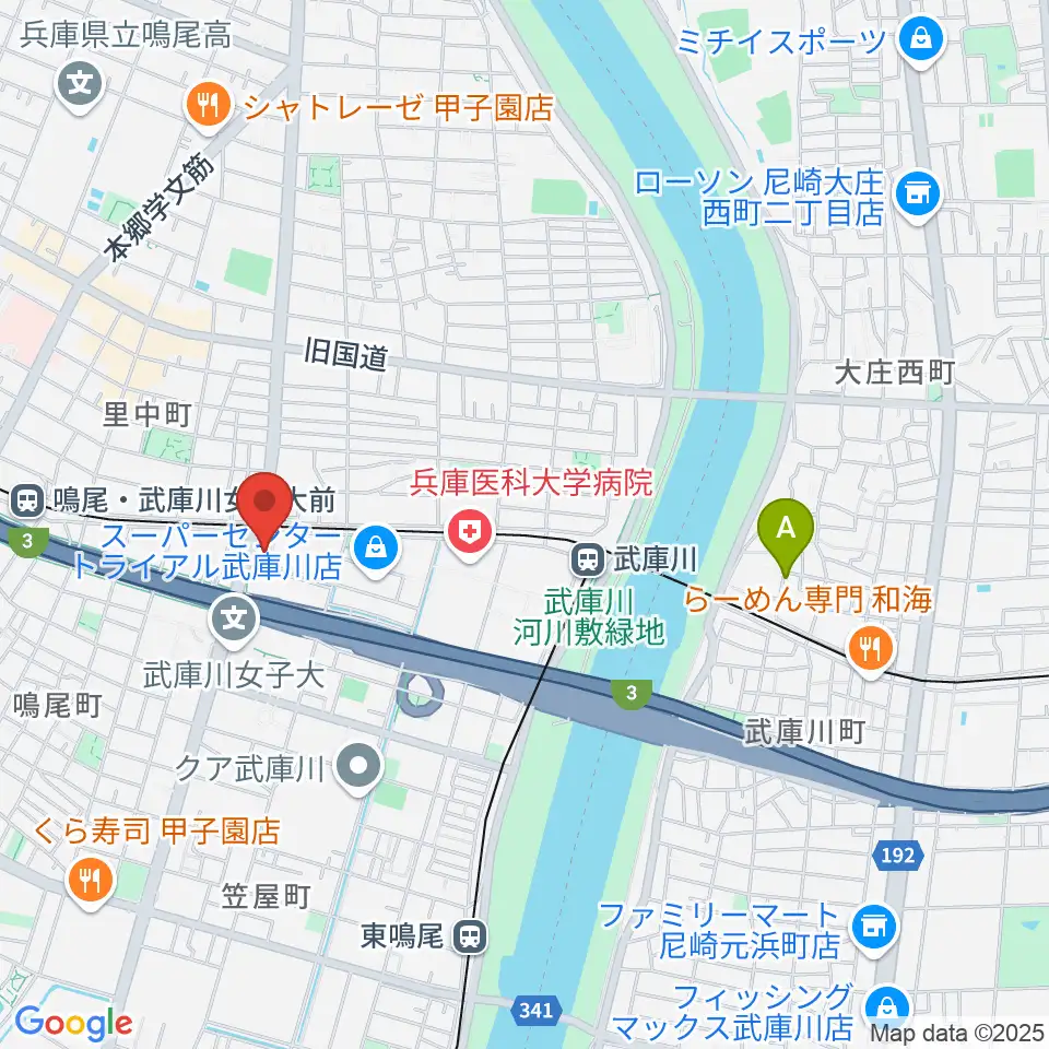 森岡楽器 西宮本店周辺のホテル一覧地図