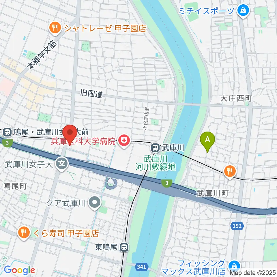森岡楽器 西宮本店周辺のホテル一覧地図