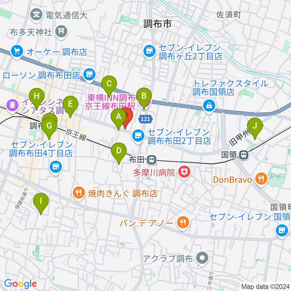 大西楽器店周辺のホテル一覧地図