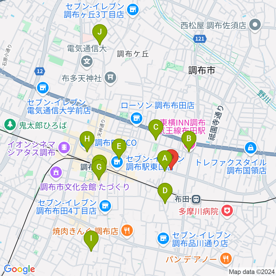 大西楽器店周辺のホテル一覧地図