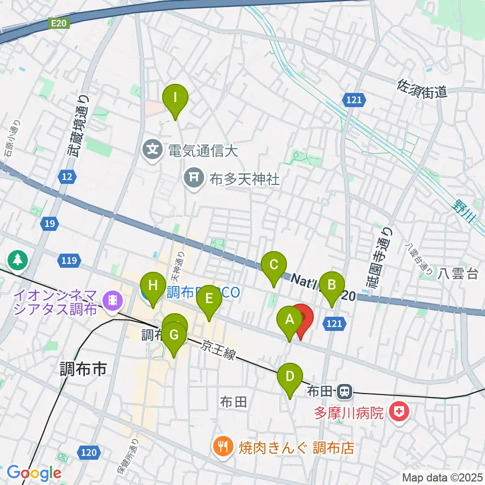 大西楽器店周辺のホテル一覧地図