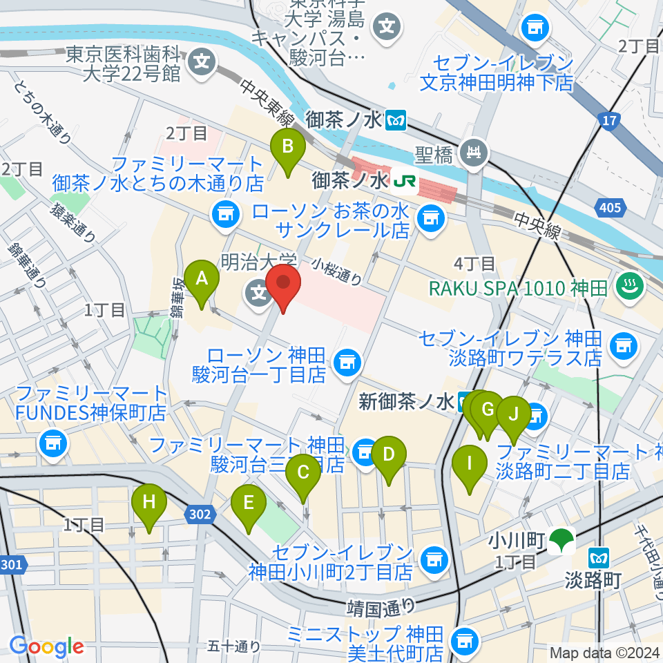 御茶ノ水楽器センター周辺のホテル一覧地図