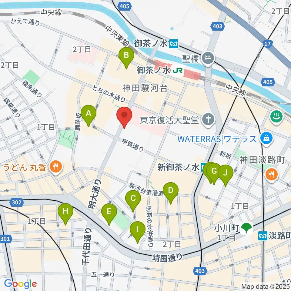 御茶ノ水楽器センター周辺のホテル一覧地図