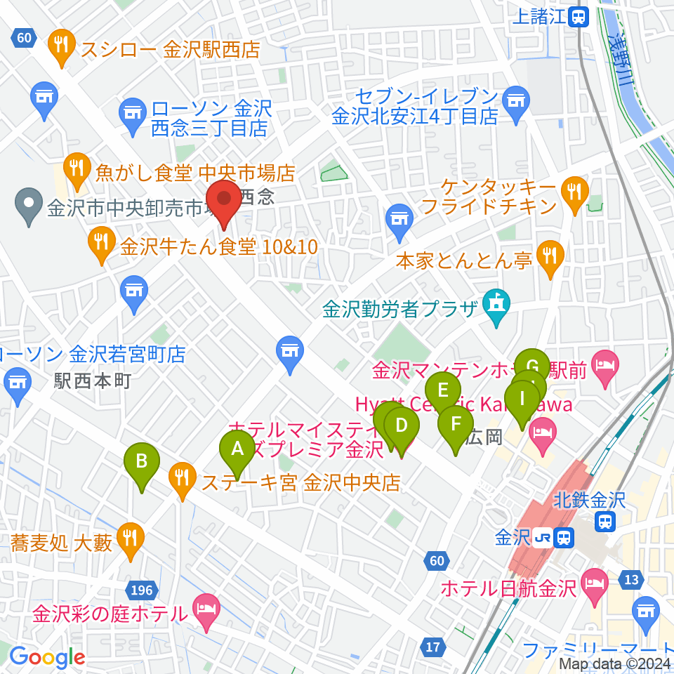 ストラディ金沢周辺のホテル一覧地図