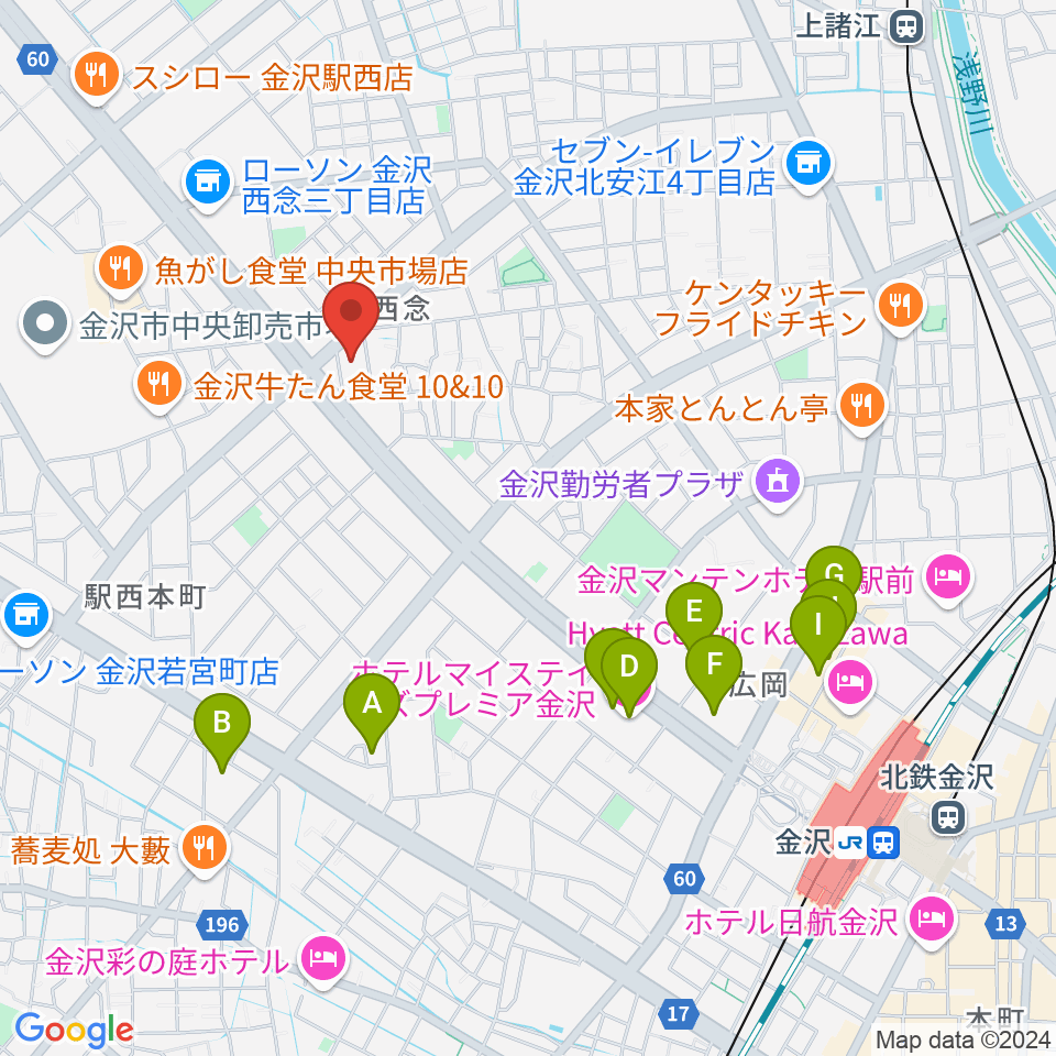 ストラディ金沢周辺のホテル一覧地図