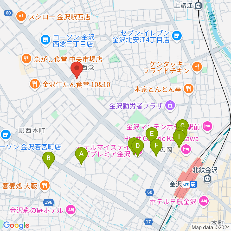 ストラディ金沢周辺のホテル一覧地図