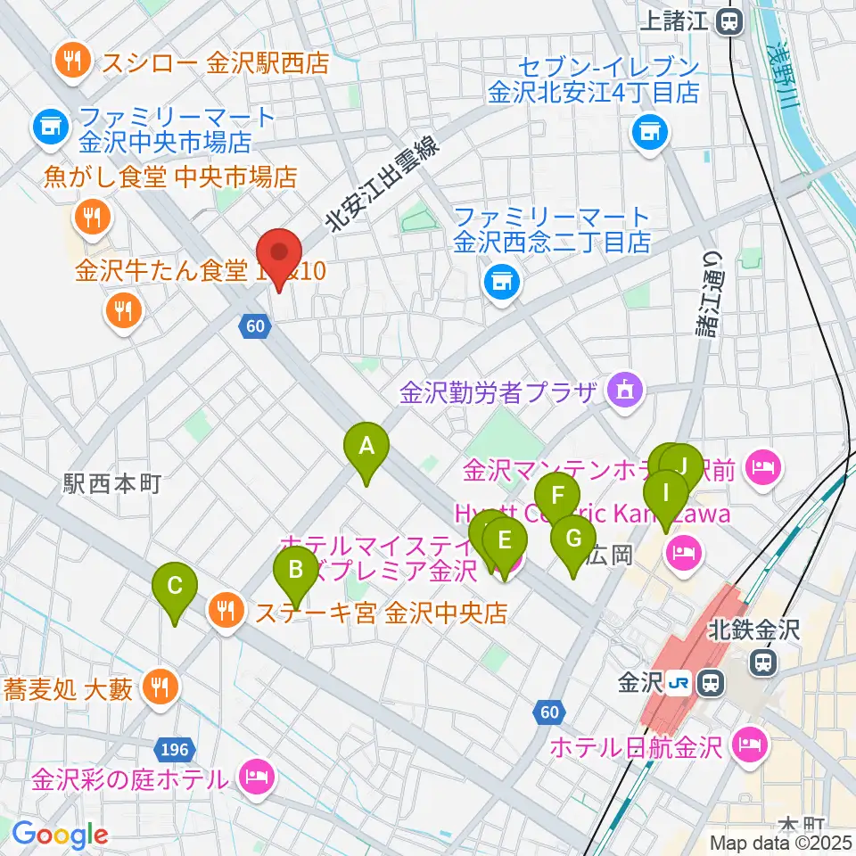 ストラディ金沢周辺のホテル一覧地図