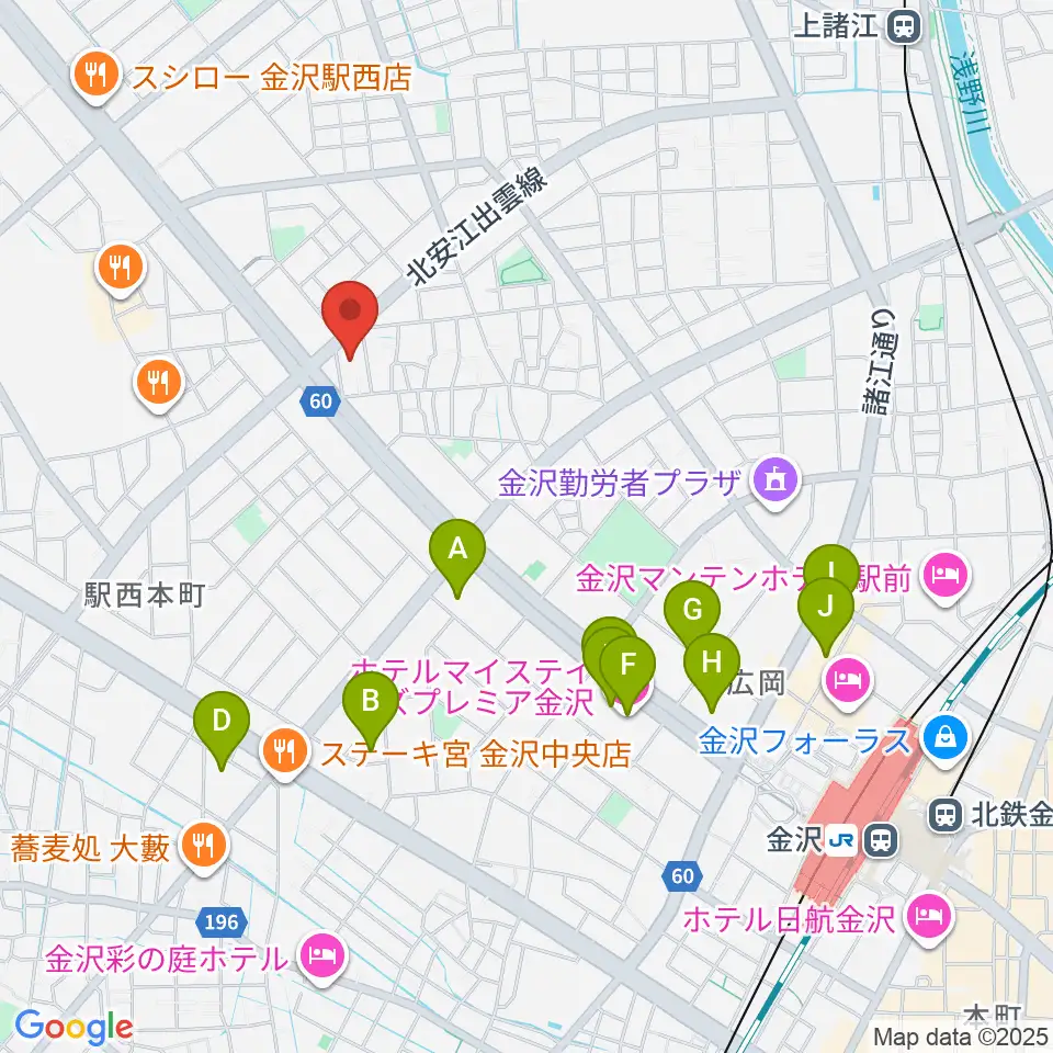 ストラディ金沢周辺のホテル一覧地図